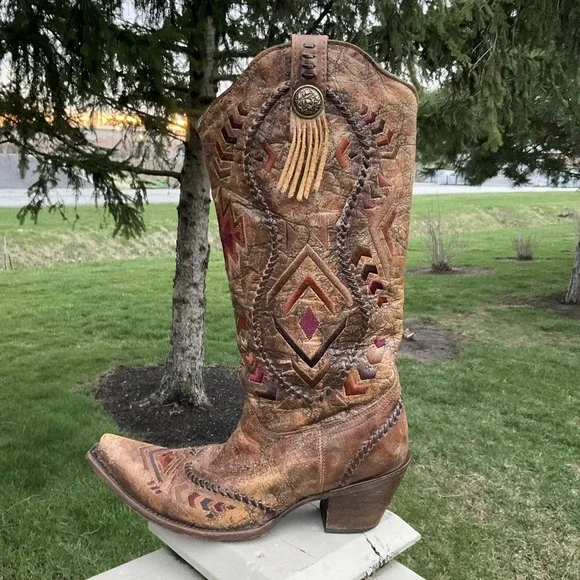 Corral Women's Aztec Embroidered Cowgirl Boot Snip Toe C2872 Lady's Size 10M - Picture 4 of 16